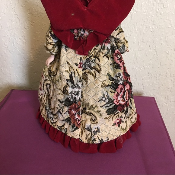 Christmas Tree Topper/Table Porcelain Angel Burgundy Tapestry Velvet Dress 11” - Picture 2 of 9